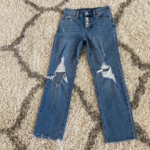 Junior’s 00 high rise straight ankle ripped jeans